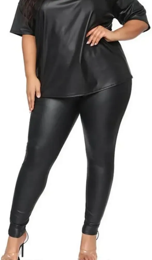 AIDAYOU Super Stretchy Plus Size Leggings Lightweight - Faux Leather Looking - Tummy Control Breathable Comfy Cozy