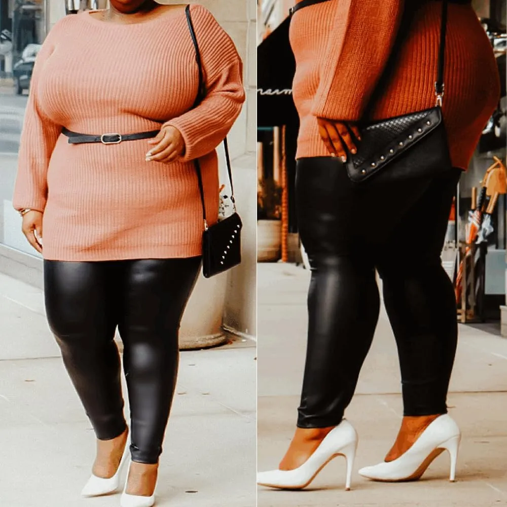 AIDAYOU Super Stretchy Plus Size Leggings Lightweight - Faux Leather Looking - Tummy Control Breathable Comfy Cozy