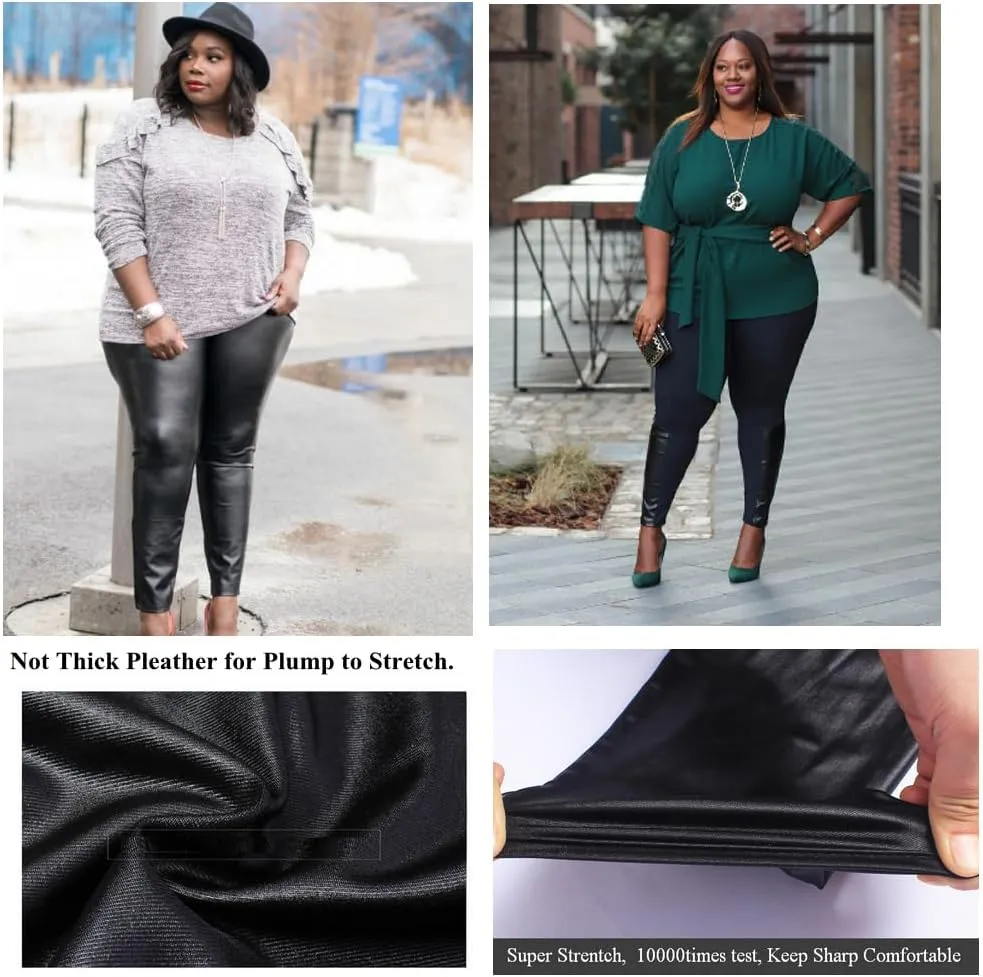 AIDAYOU Super Stretchy Plus Size Leggings Lightweight - Faux Leather Looking - Tummy Control Breathable Comfy Cozy