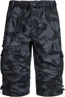 Below The Knee Shorts for Men Belted Classic Fit Multi Pockets Long Cargo Shorts for Men Casual Hiking Shorts
