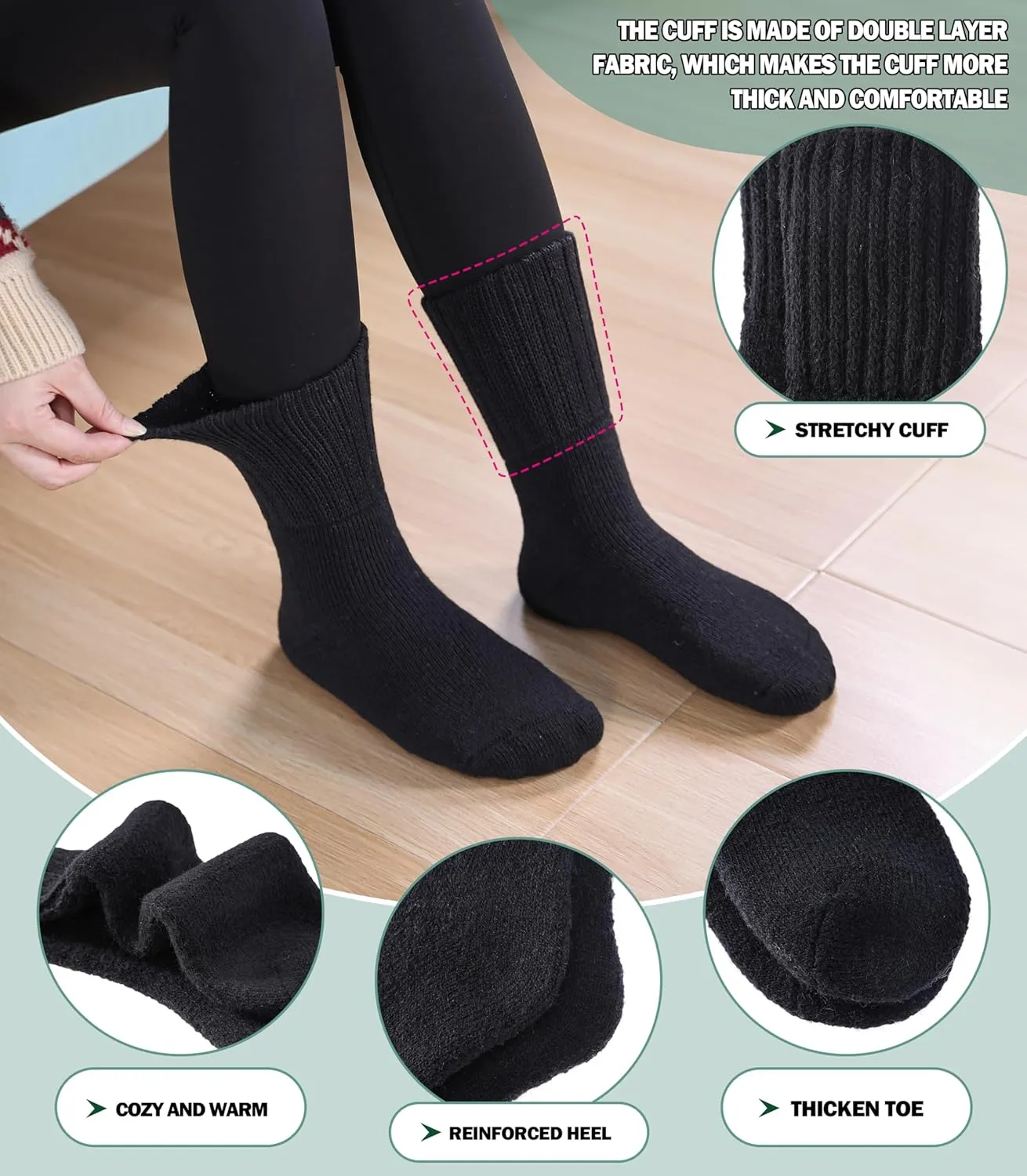 Boot Socks for Women Merino Wool Hiking Winter Warm Super Thick Thermal Cozy Knit Crew Socks