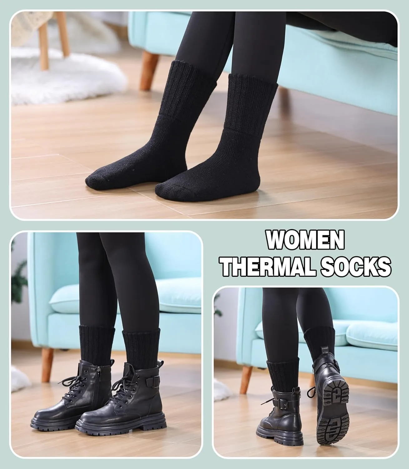Boot Socks for Women Merino Wool Hiking Winter Warm Super Thick Thermal Cozy Knit Crew Socks
