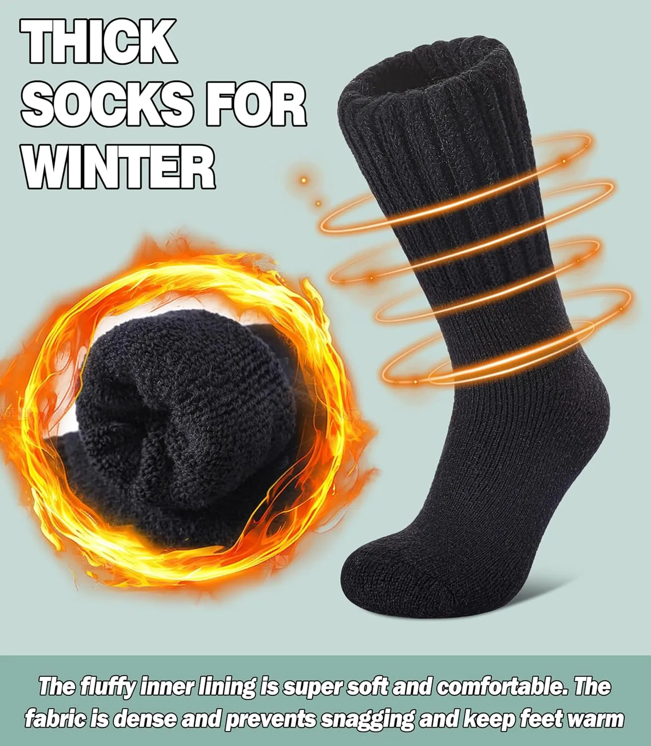 Boot Socks for Women Merino Wool Hiking Winter Warm Super Thick Thermal Cozy Knit Crew Socks
