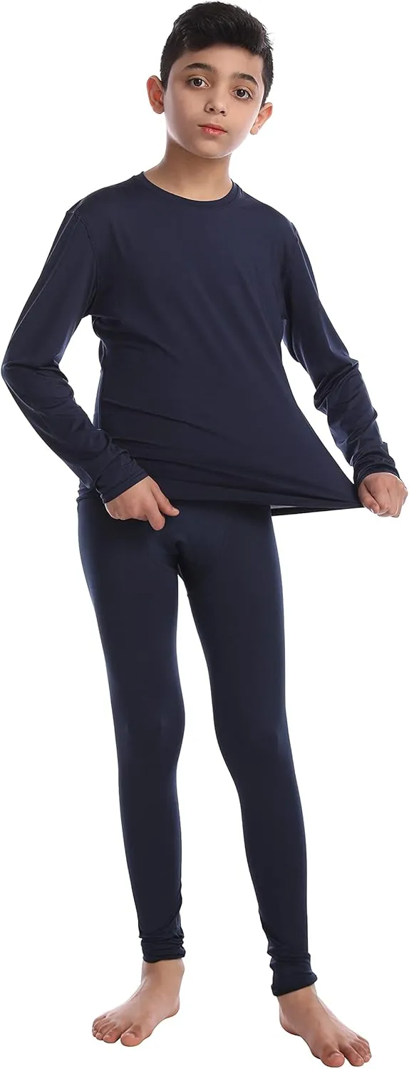 Boys Athletic Base Layer Compression Underwear Set 2pcs Thermal Long John for Kids