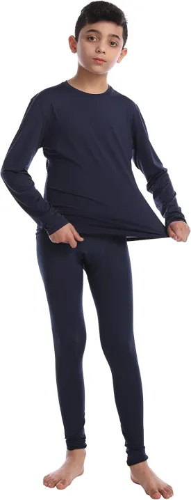 Boys Athletic Base Layer Compression Underwear Set 2pcs Thermal Long John for Kids
