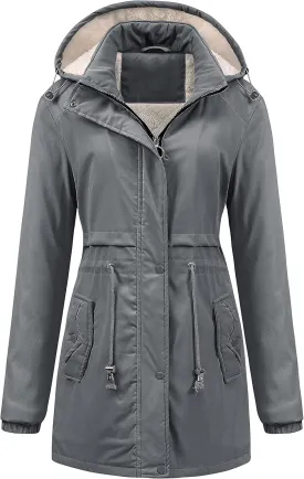 Chrisuno Women's Mid-Length Parka Winter Outerwear Jacket Soft Fleece Warm Snow Coat