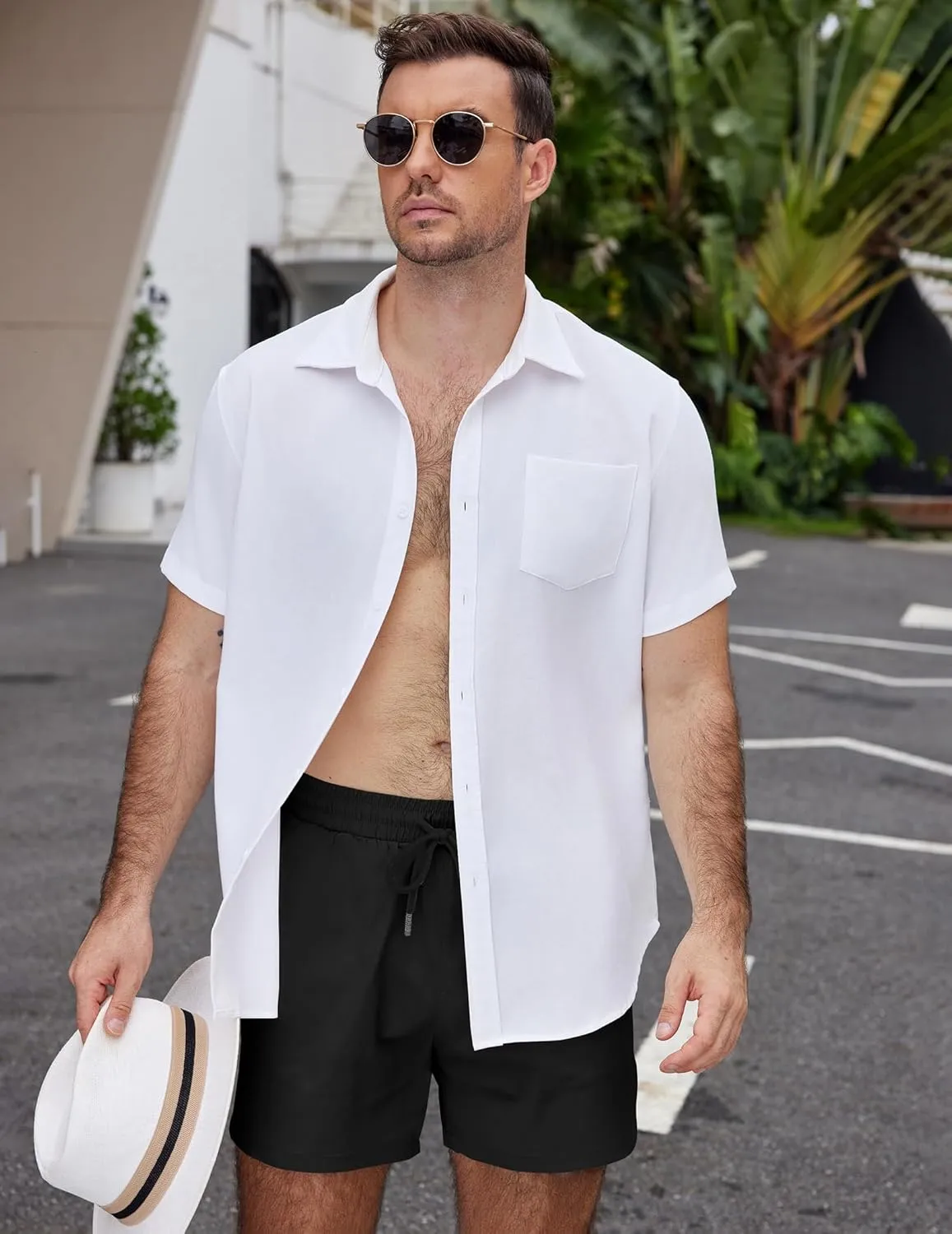 COOFANDY Men's Casual Cotton Shorts 5 Inch Summer Beach Shorts Lightweight Drawstring Elastic Waist Chino Golf Shorts