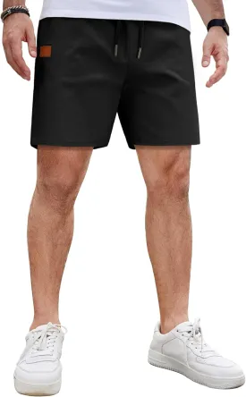 COOFANDY Men's Casual Cotton Shorts 5 Inch Summer Beach Shorts Lightweight Drawstring Elastic Waist Chino Golf Shorts