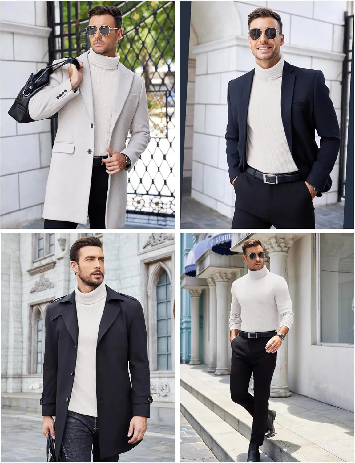 COOFANDY Mens Knitted Turtleneck Long Sleeve Turtle Neck Ribbed Pullover Sweater Thermal Casual High Neck
