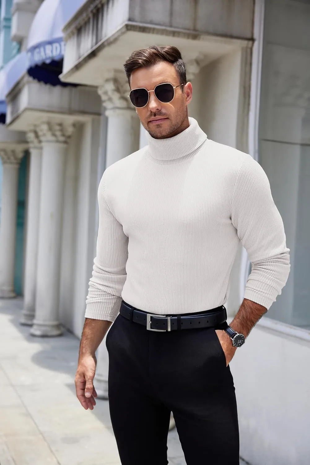 COOFANDY Mens Knitted Turtleneck Long Sleeve Turtle Neck Ribbed Pullover Sweater Thermal Casual High Neck