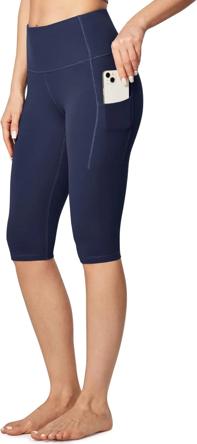 Ewedoos Capri Leggings for Women with Pockets Women's Capris Knee Length High Waisted Yoga Pants Compression Workout Leggings