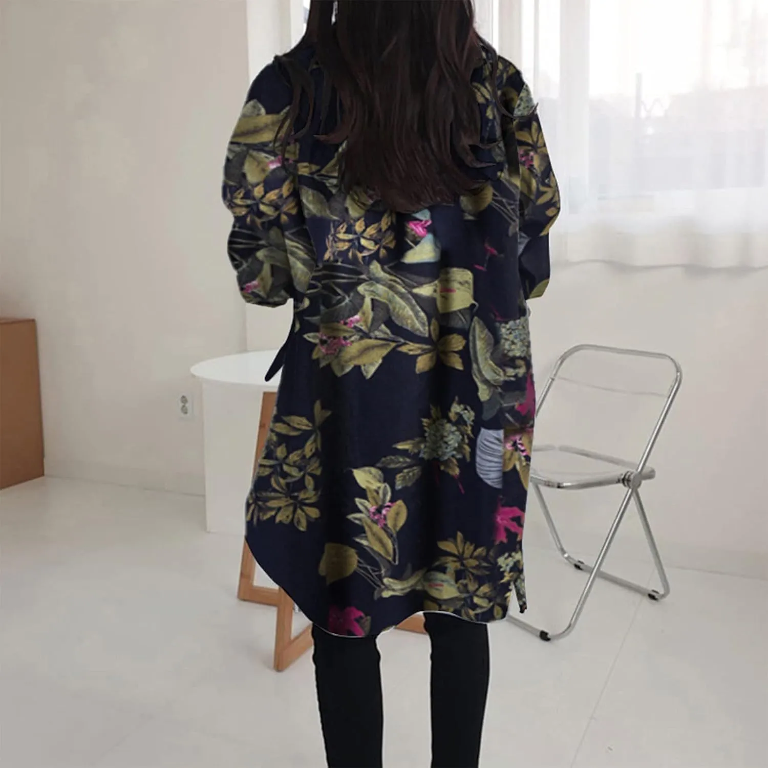 Generic Womens Long Sleeve Blouses Fashion Casual Solid/Printed Blouses & Button-Down Shirts Lapel Loose Type Womens Tops