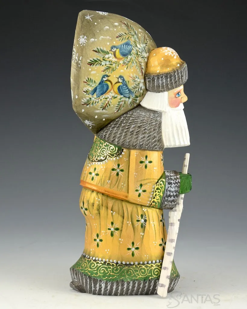 Green and Gold Walking Santa with Scenic Toybag