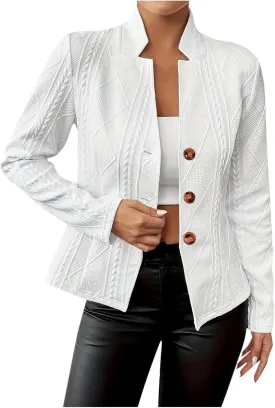 HGps8w Women's Jacquard Cropped Office Jackets, Dressy Stand Collar Business Casual Button Up Elegant Outerwear Coats