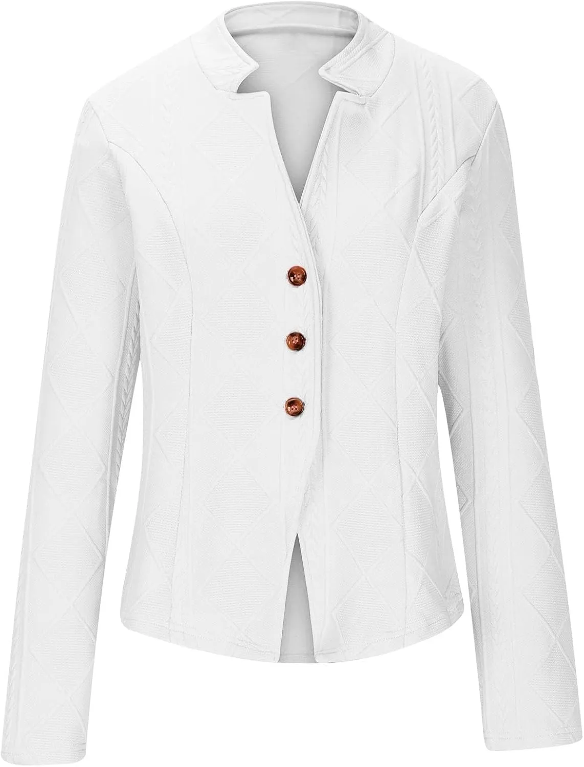 HGps8w Women's Jacquard Cropped Office Jackets, Dressy Stand Collar Business Casual Button Up Elegant Outerwear Coats