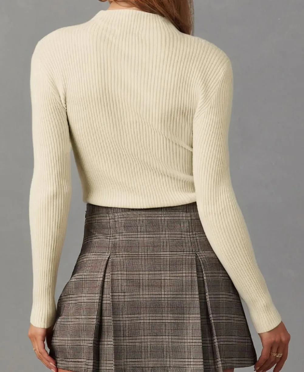 Lacozy Mock Turtle Necks Tops for Women Long Sleeve Ribbed Knit Sweater Slim Fit Basic Layer Shirts 2025 Fashion Spring Top