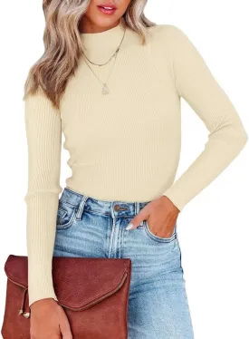 Lacozy Mock Turtle Necks Tops for Women Long Sleeve Ribbed Knit Sweater Slim Fit Basic Layer Shirts 2025 Fashion Spring Top