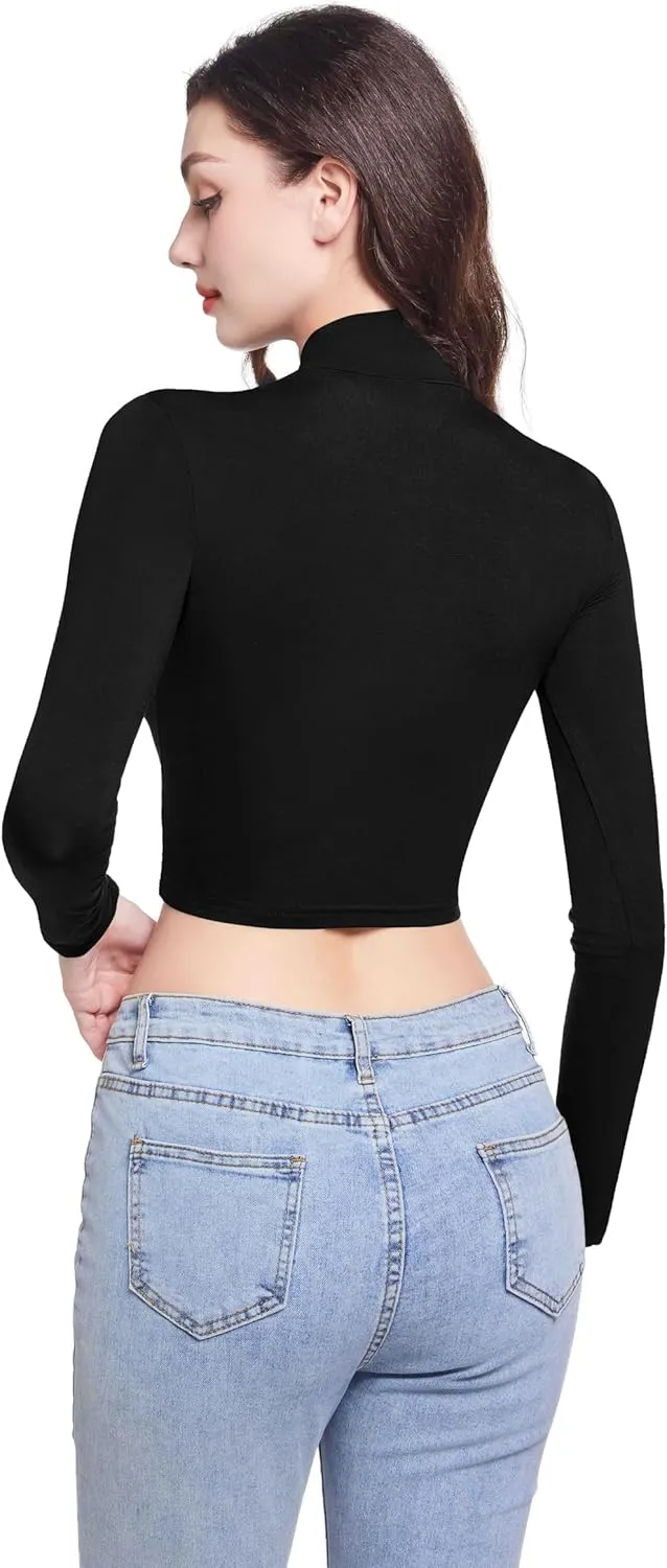 Long Sleeve Mock Turtleneck Crop Tops for Women Casual Slim Fitted Workout Shirts Fashion Basic Yoga Clothes