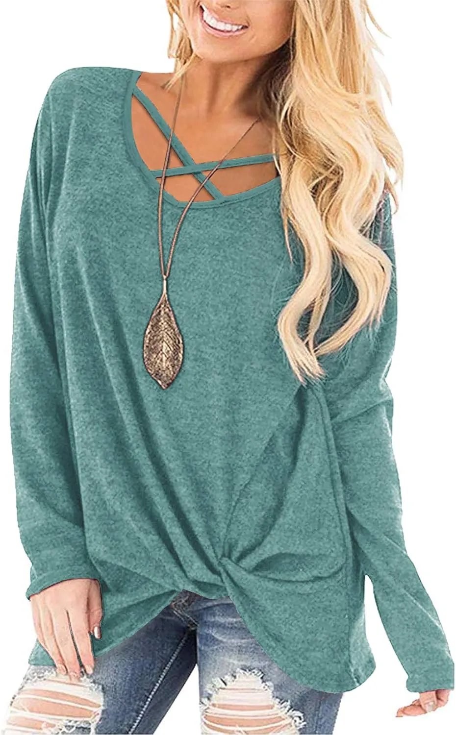 NIASHOT Womens Long Sleeves Tops V Neck Casual Fall Sweaters Shirts