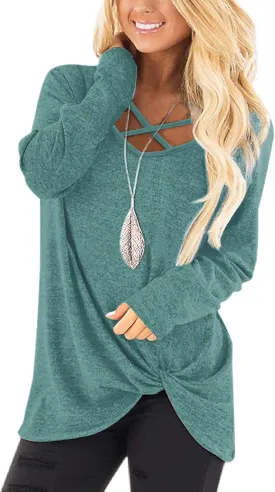 NIASHOT Womens Long Sleeves Tops V Neck Casual Fall Sweaters Shirts
