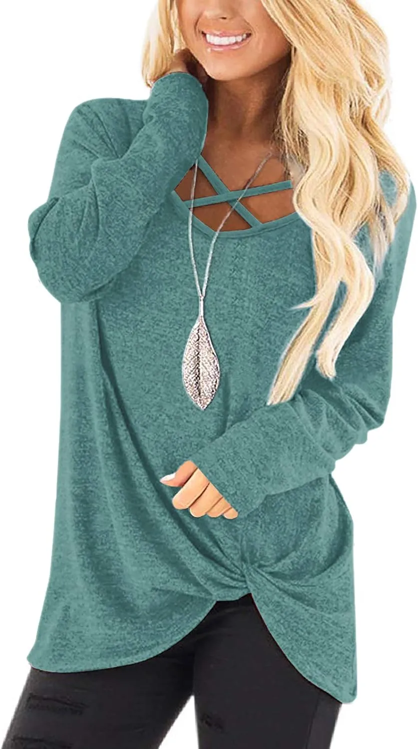 NIASHOT Womens Long Sleeves Tops V Neck Casual Fall Sweaters Shirts