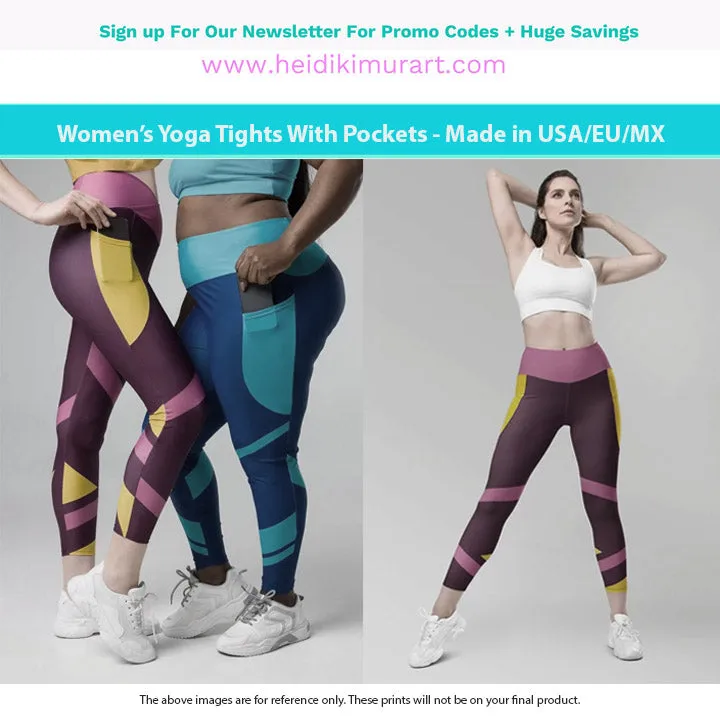 Peach Pink Color Women's Tights, Women's 7/8 Leggings With 2 Side Pockets - Made in USA/EU/MX