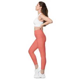 Peach Pink Color Women's Tights, Women's 7/8 Leggings With 2 Side Pockets - Made in USA/EU/MX