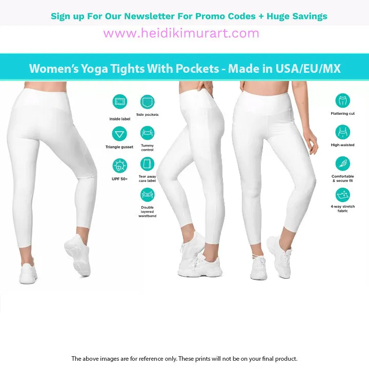 Peach Pink Color Women's Tights, Women's 7/8 Leggings With 2 Side Pockets - Made in USA/EU/MX
