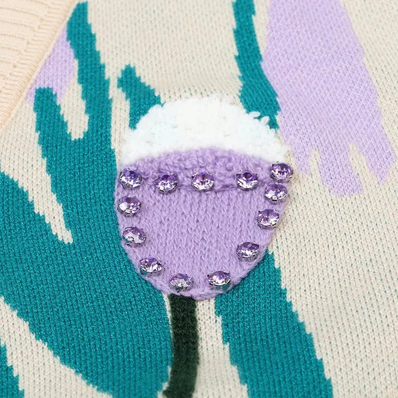 Pre Order:  Beaded Flower Knit Loose Cardigan