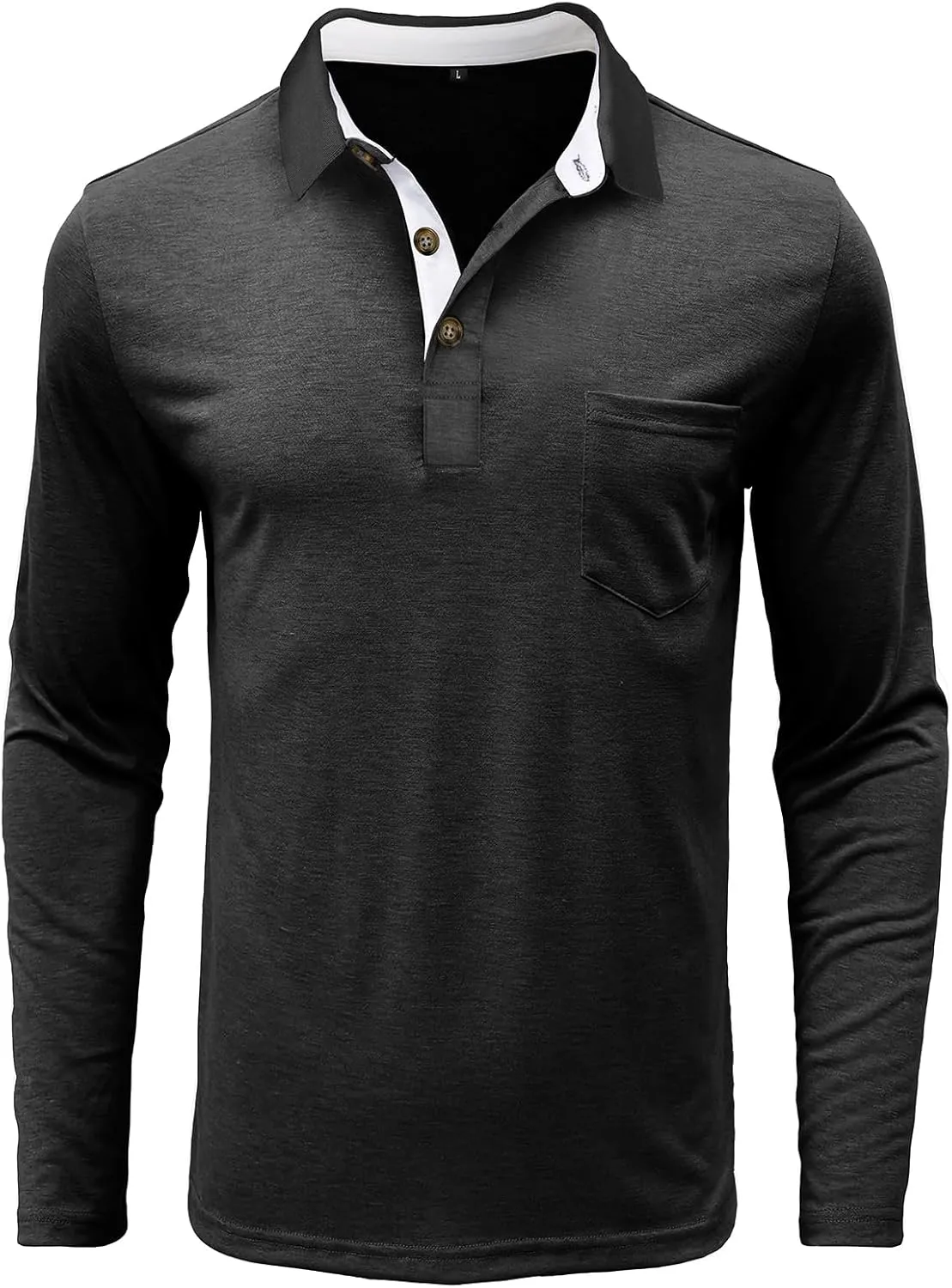 PrettyGuide Men's Long Sleeve Polo Shirts Lightweight Casual Button Polo T Shirt Basic Golf Shirt with Pocket