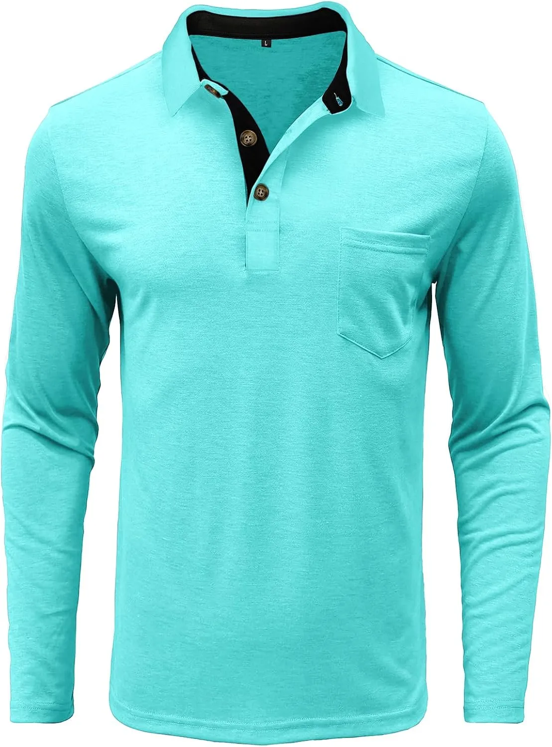 PrettyGuide Men's Long Sleeve Polo Shirts Lightweight Casual Button Polo T Shirt Basic Golf Shirt with Pocket