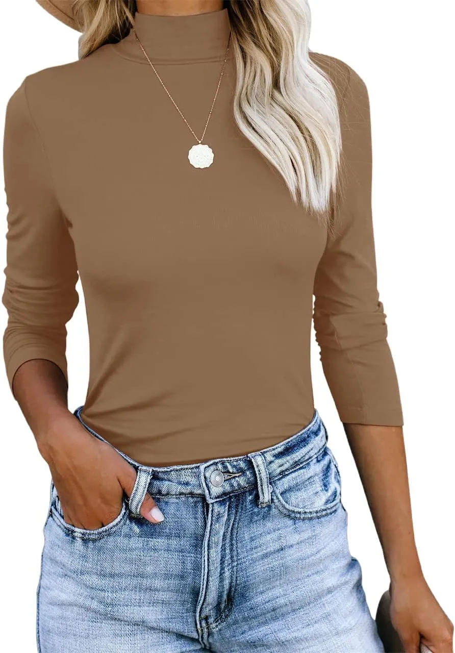 REVETRO Womens Mock Turtleneck Long Sleeve Shirts Fall Winter Basic Slim Fit Layering Tops Lightweight Thermal T Shirt