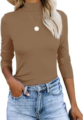 REVETRO Womens Mock Turtleneck Long Sleeve Shirts Fall Winter Basic Slim Fit Layering Tops Lightweight Thermal T Shirt