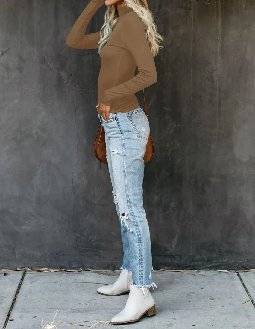 REVETRO Womens Mock Turtleneck Long Sleeve Shirts Fall Winter Basic Slim Fit Layering Tops Lightweight Thermal T Shirt