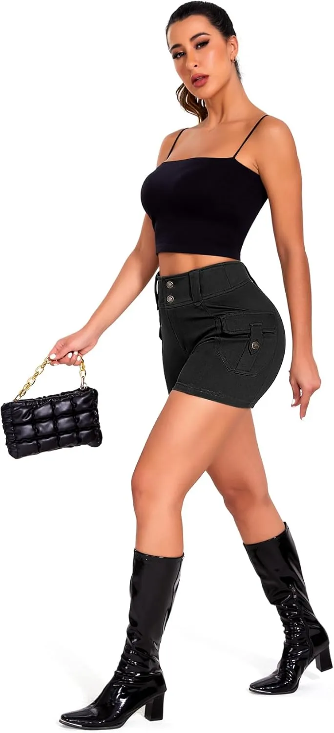SEASUM Women Cargo Jeans Shorts High Wasited Cut Off Shorts Casual Summer tretchy Utility Mini Y2K Shorts with Pocket