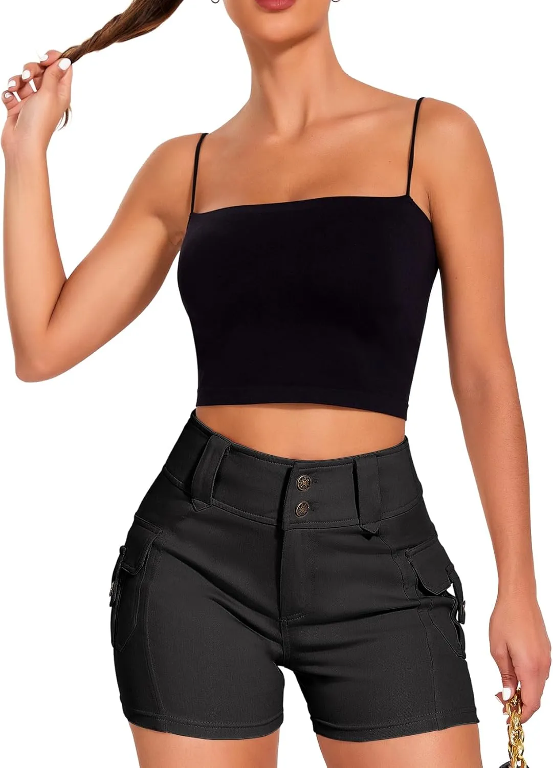 SEASUM Women Cargo Jeans Shorts High Wasited Cut Off Shorts Casual Summer tretchy Utility Mini Y2K Shorts with Pocket