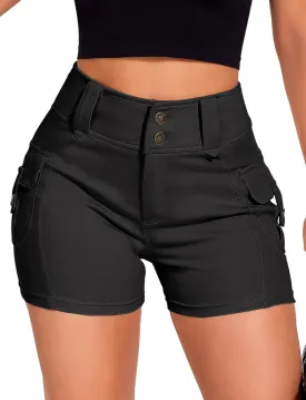 SEASUM Women Cargo Jeans Shorts High Wasited Cut Off Shorts Casual Summer tretchy Utility Mini Y2K Shorts with Pocket