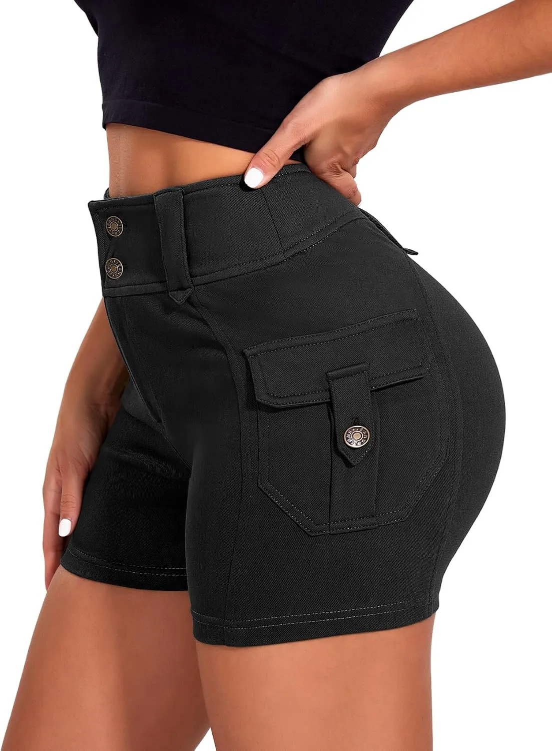 SEASUM Women Cargo Jeans Shorts High Wasited Cut Off Shorts Casual Summer tretchy Utility Mini Y2K Shorts with Pocket