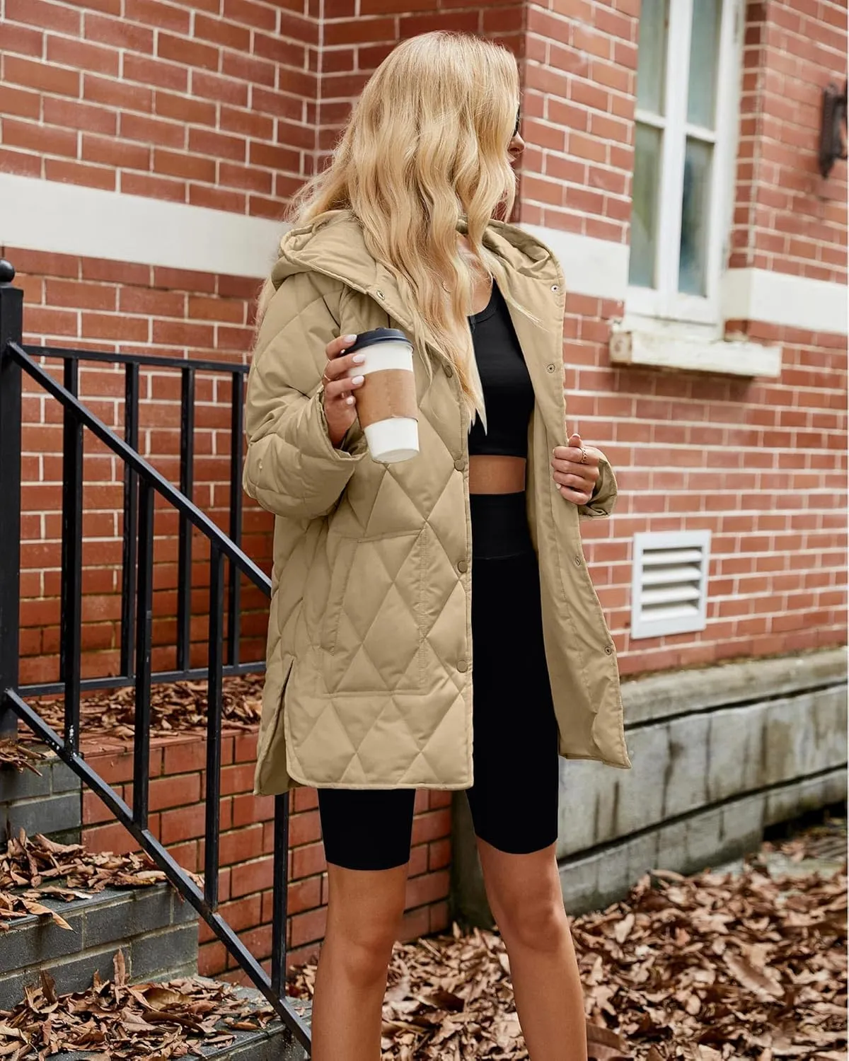 WHN Long Jackets for Women 2024 Fashion Hooded Oversize Coat Button-Down Diamond Quilted Lightweight Jackets
