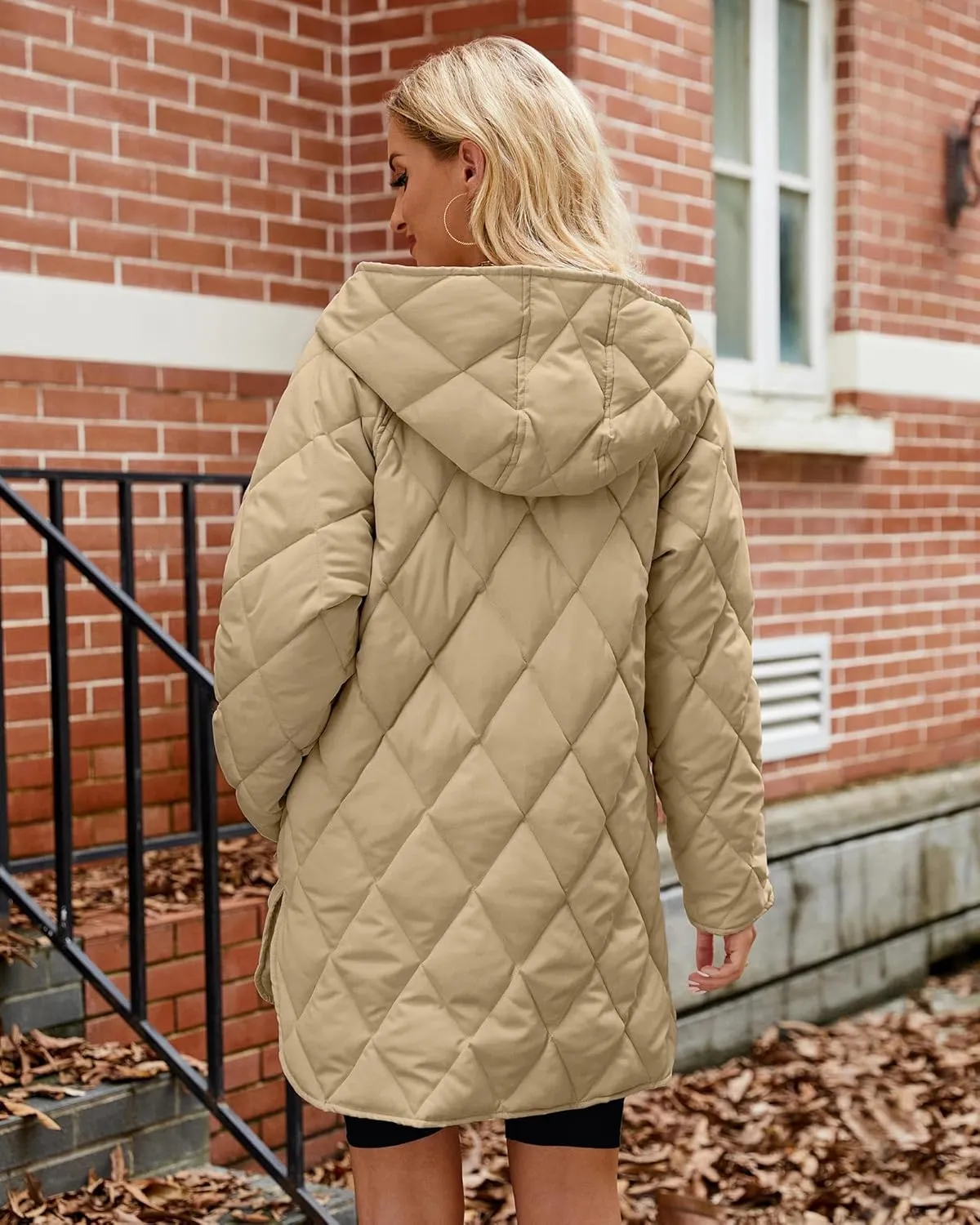 WHN Long Jackets for Women 2024 Fashion Hooded Oversize Coat Button-Down Diamond Quilted Lightweight Jackets