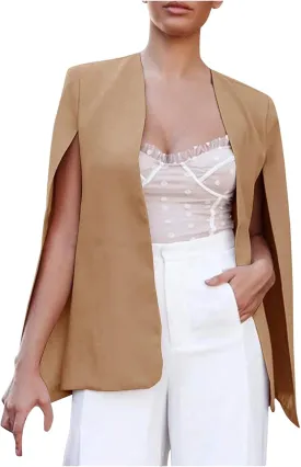 Women Cape Blazer Split Sleeve Open Front Casual Jacket Loose Short Cloak Coat Cardigan Business Office Workwear