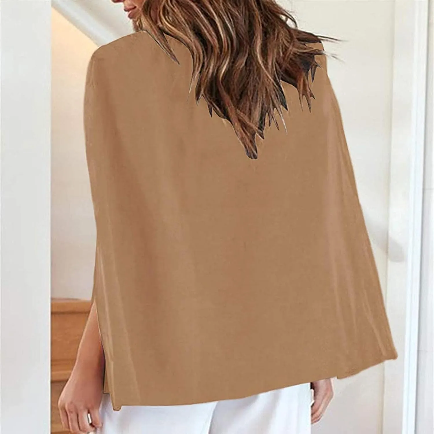 Women Cape Blazer Split Sleeve Open Front Casual Jacket Loose Short Cloak Coat Cardigan Business Office Workwear