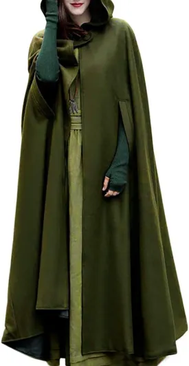 Women Wool Blend Hooded Cape Poncho Maxi Cloak Coat Ladies Gothic Open Front Cardigan Jacket Winter Solid Long Poncho