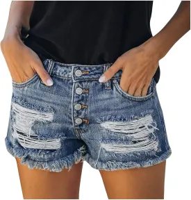 Womens Jean Shorts Ripped High Rise Denim Shorts Stretchy Cuffed Hem Short Jean Distressed Casual Jean Shorts Golf Bermuda