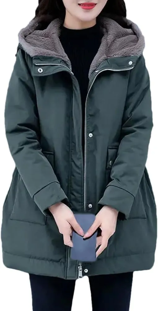 Women's Thick Warm Jacket Loose Cotton Hooded Coat Solid Color Casual Female Parkas Outwear