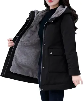 Women's Thick Warm Jacket Loose Cotton Hooded Coat Solid Color Casual Female Parkas Outwear