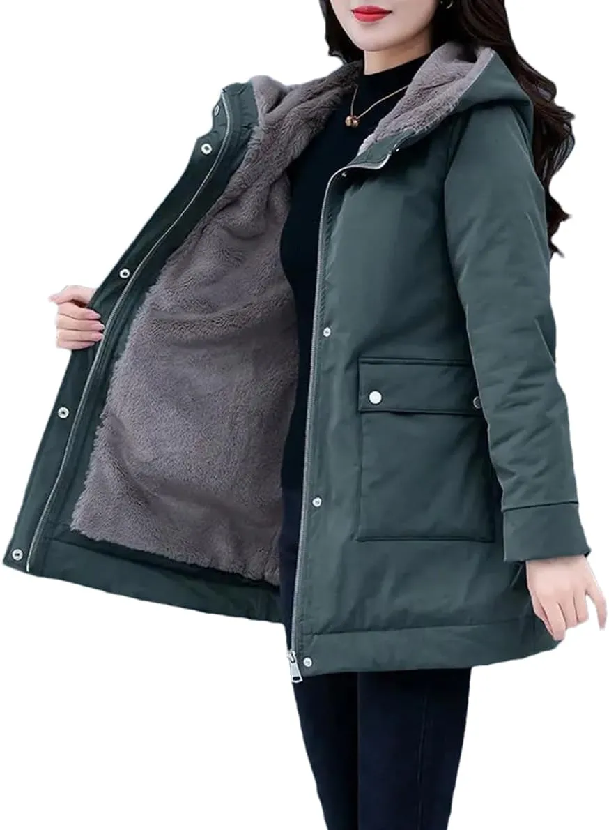 Women's Thick Warm Jacket Loose Cotton Hooded Coat Solid Color Casual Female Parkas Outwear