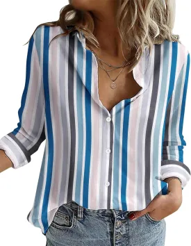 Zeagoo Button Down Shirts for Women Loose Fit Striped Long Sleeve Fall Blouse Business Casual Work Tops